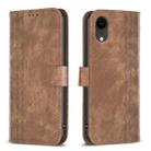 For iPhone XR Plaid Embossed Leather Phone Case(Brown) - 1