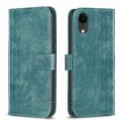 For iPhone XR Plaid Embossed Leather Phone Case(Green) - 1