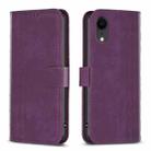 For iPhone XR Plaid Embossed Leather Phone Case(Purple) - 1