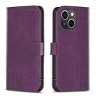 For iPhone 15 Plaid Embossed Leather Phone Case(Purple) - 1