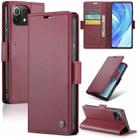 For Xiaomi Mi 11 Lite CaseMe 023 Butterfly Buckle Litchi Texture RFID Anti-theft Leather Phone Case(Wine Red) - 1