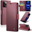 For Xiaomi Redmi Note 12 Pro 5G Global CaseMe 023 Butterfly Buckle Litchi Texture RFID Anti-theft Leather Phone Case(Wine Red) - 1