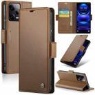 For Xiaomi Poco X5 Pro 5G CaseMe 023 Butterfly Buckle Litchi Texture RFID Anti-theft Leather Phone Case(Brown) - 1