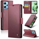 For Xiaomi Redmi Note 12 5G Global CaseMe 023 Butterfly Buckle Litchi Texture RFID Anti-theft Leather Phone Case(Wine Red) - 1