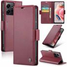 For Xiaomi Redmi Note 12 4G Global CaseMe 023 Butterfly Buckle Litchi Texture RFID Anti-theft Leather Phone Case(Wine Red) - 1