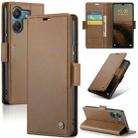 For Xiaomi Poco C65 4G CaseMe 023 Butterfly Buckle Litchi Texture RFID Anti-theft Leather Phone Case(Brown) - 1