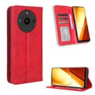 For Realme 11 5G Magnetic Buckle Retro Texture Leather Phone Case(Red) - 1
