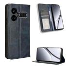For Realme GT5 5G Magnetic Buckle Retro Texture Leather Phone Case(Blue) - 1