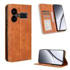 For Realme GT5 5G Magnetic Buckle Retro Texture Leather Phone Case(Brown) - 1