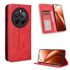 For Realme 12+ 5G Magnetic Buckle Retro Texture Leather Phone Case(Red) - 1