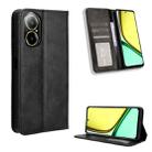 For Realme C67 4G Magnetic Buckle Retro Texture Leather Phone Case(Black) - 1