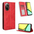 For Realme C67 4G Magnetic Buckle Retro Texture Leather Phone Case(Red) - 1