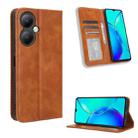 For vivo Y35+ 5G Magnetic Buckle Retro Texture Leather Phone Case(Brown) - 1