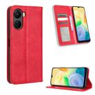For vivo Y16 / iQOO Z7i Magnetic Buckle Retro Texture Leather Phone Case(Red) - 1