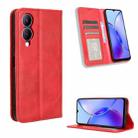 For vivo Y33T 2023 V2317A Magnetic Buckle Retro Texture Leather Phone Case(Red) - 1