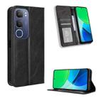 For vivo Y19s 4G Magnetic Buckle Retro Texture Leather Phone Case(Black) - 1