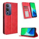 For vivo Y19s 4G Magnetic Buckle Retro Texture Leather Phone Case(Red) - 1