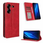 For Tenco Pova 5 4G Magnetic Buckle Retro Texture Leather Phone Case(Red) - 1