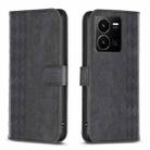 For vivo Y35 4G / Y22s Plaid Embossed Leather Phone Case(Black) - 1