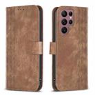 For Samsung Galaxy S22 Ultra 5G Plaid Embossed Leather Phone Case(Brown) - 1