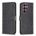 For Samsung Galaxy S22 Ultra 5G Plaid Embossed Leather Phone Case(Black) - 1