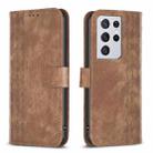 For Samsung Galaxy S21 Ultra 5G Plaid Embossed Leather Phone Case(Brown) - 1