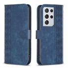 For Samsung Galaxy S21 Ultra 5G Plaid Embossed Leather Phone Case(Blue) - 1