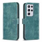 For Samsung Galaxy S21 Ultra 5G Plaid Embossed Leather Phone Case(Green) - 1