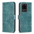 For Samsung Galaxy S20 Ultra Plaid Embossed Leather Phone Case(Green) - 1