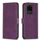 For Samsung Galaxy S20 Ultra Plaid Embossed Leather Phone Case(Purple) - 1