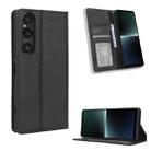 For Sony Xperia 1 V Magnetic Buckle Retro Texture Leather Phone Case(Black) - 1