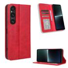 For Sony Xperia 1 V Magnetic Buckle Retro Texture Leather Phone Case(Red) - 1