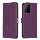 For OPPO A94 5G / F19 Pro+ 5G Plaid Embossed Leather Phone Case(Purple) - 1