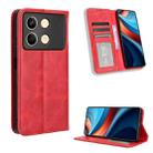 For Xiaomi Poco X6 Neo 5G Magnetic Buckle Retro Texture Leather Phone Case(Red) - 1