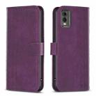 For Nokia C32 Plaid Embossed Leather Phone Case(Purple) - 1