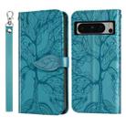 For Google Pixel 8 Pro Life Tree Embossing Pattern Flip Leather Phone Case(Blue) - 1