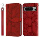 For Google Pixel 8 Pro Life Tree Embossing Pattern Flip Leather Phone Case(Red) - 1