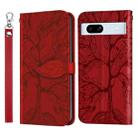 For Google Pixel 7a Life Tree Embossing Pattern Flip Leather Phone Case(Red) - 1