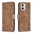 For Motorola Moto G73 5G Plaid Embossed Leather Phone Case(Brown) - 1