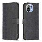 For Xiaomi 11 Lite Plaid Embossed Leather Phone Case(Black) - 1