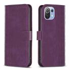 For Xiaomi 11 Lite Plaid Embossed Leather Phone Case(Purple) - 1