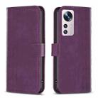 For Xiaomi 12 Plaid Embossed Leather Phone Case(Purple) - 1