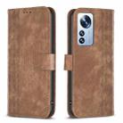 For Xiaomi 12 Pro Plaid Embossed Leather Phone Case(Brown) - 1