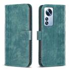 For Xiaomi 12 Pro Plaid Embossed Leather Phone Case(Green) - 1