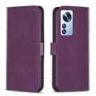 For Xiaomi 12 Pro Plaid Embossed Leather Phone Case(Purple) - 1