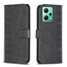 For Xiaomi Redmi Note 12 5G Global Plaid Embossed Leather Phone Case(Black) - 1