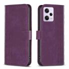 For Xiaomi Redmi Note 12 Pro Global Plaid Embossed Leather Phone Case(Purple) - 1