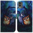 For Nokia C32 Coloured Drawing Flip Leather Phone Case(Oil Painting Owl) - 1