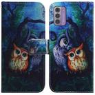 For Nokia G42 Coloured Drawing Flip Leather Phone Case(Oil Painting Owl) - 1