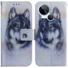 For Tecno Spark 10 5G Coloured Drawing Flip Leather Phone Case(White Wolf) - 1